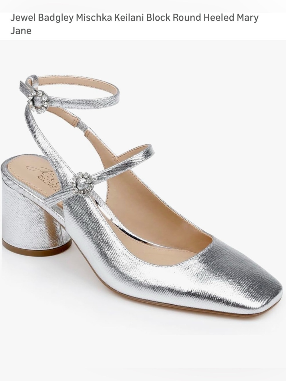 Badgley Mischka Metallic Silver Jeweled Mary Jane Block Heel